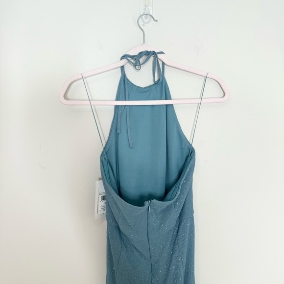 NWT Aidan by Aidan Mattox Metallic Knit Halter Gown Sage Size 2 - Picture 5 of 6